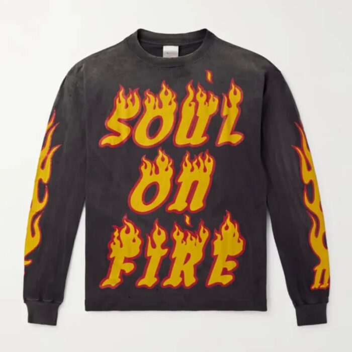 Black SAINT MXXXXXX Soul On Fire Distressed Printed Cotton T-Shirt